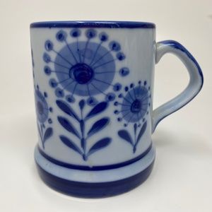 Vintage Coffee Cup Mug Blue Sunflowers Floral Ceramic Stoneware C.J Peterson